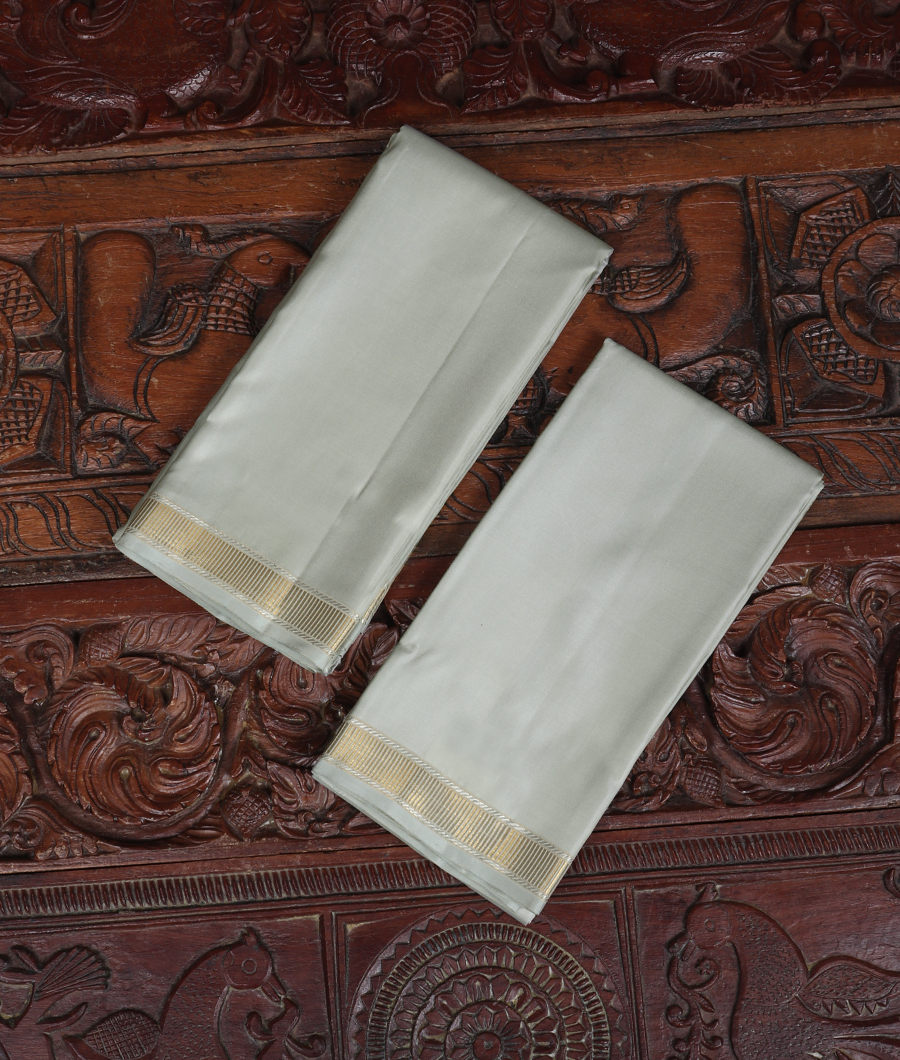 Greenish Grey Handwoven Kanjivaram Silk Dhoti and Vastharam T322976-image