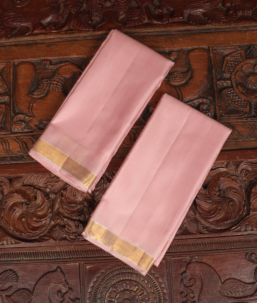 Pink Handwoven Kanjivaram Silk Dhoti and Vastharam T321229-image