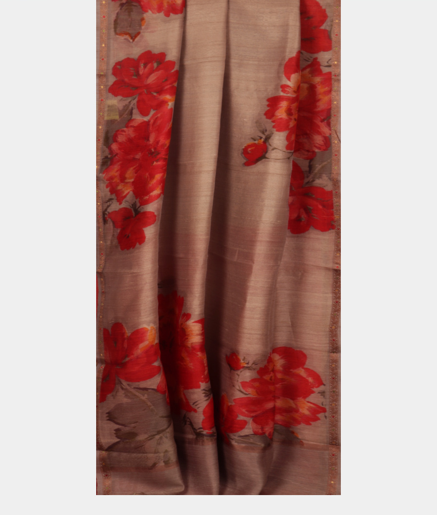 Light Grey Tussar Printed Saree T3224612