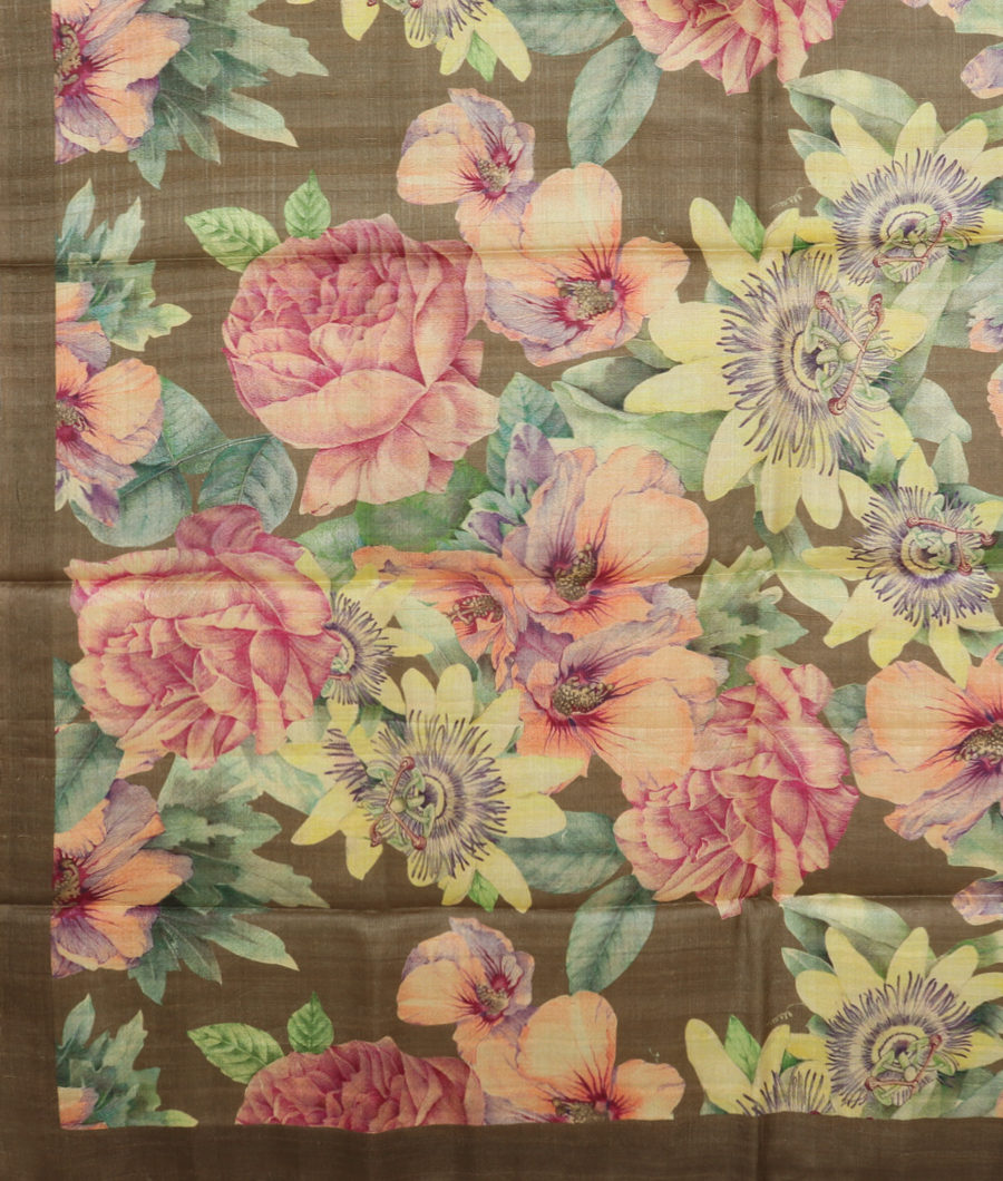 Greenish Grey Tussar Printed Saree T3242414