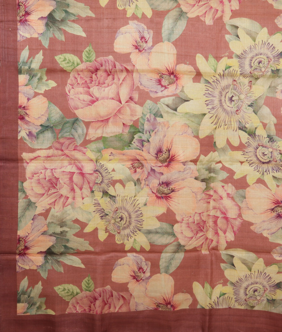 Mauve Pink Tussar Printed Saree T3242524