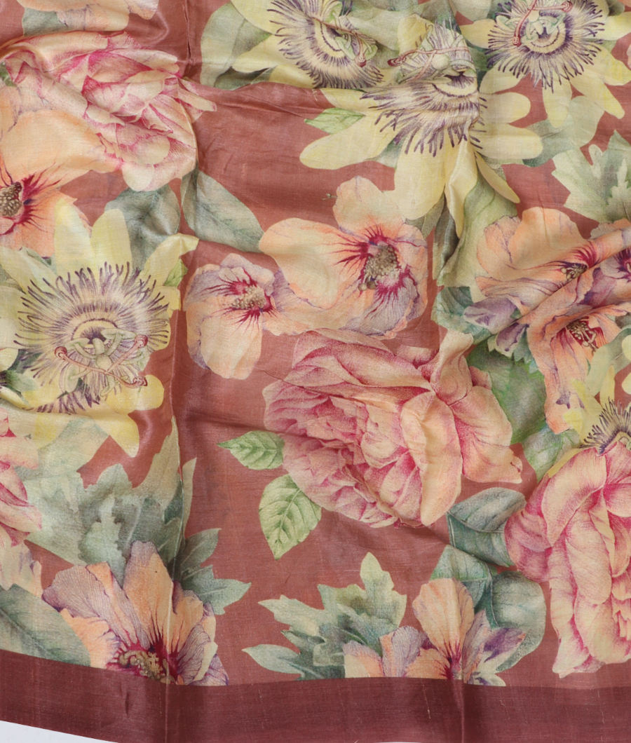 Mauve Pink Tussar Printed Saree T3242525