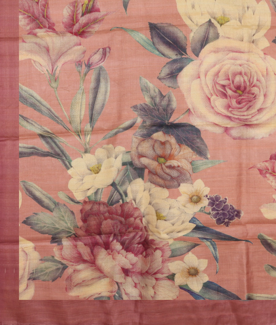 Pink Tussar Printed Saree T3242374