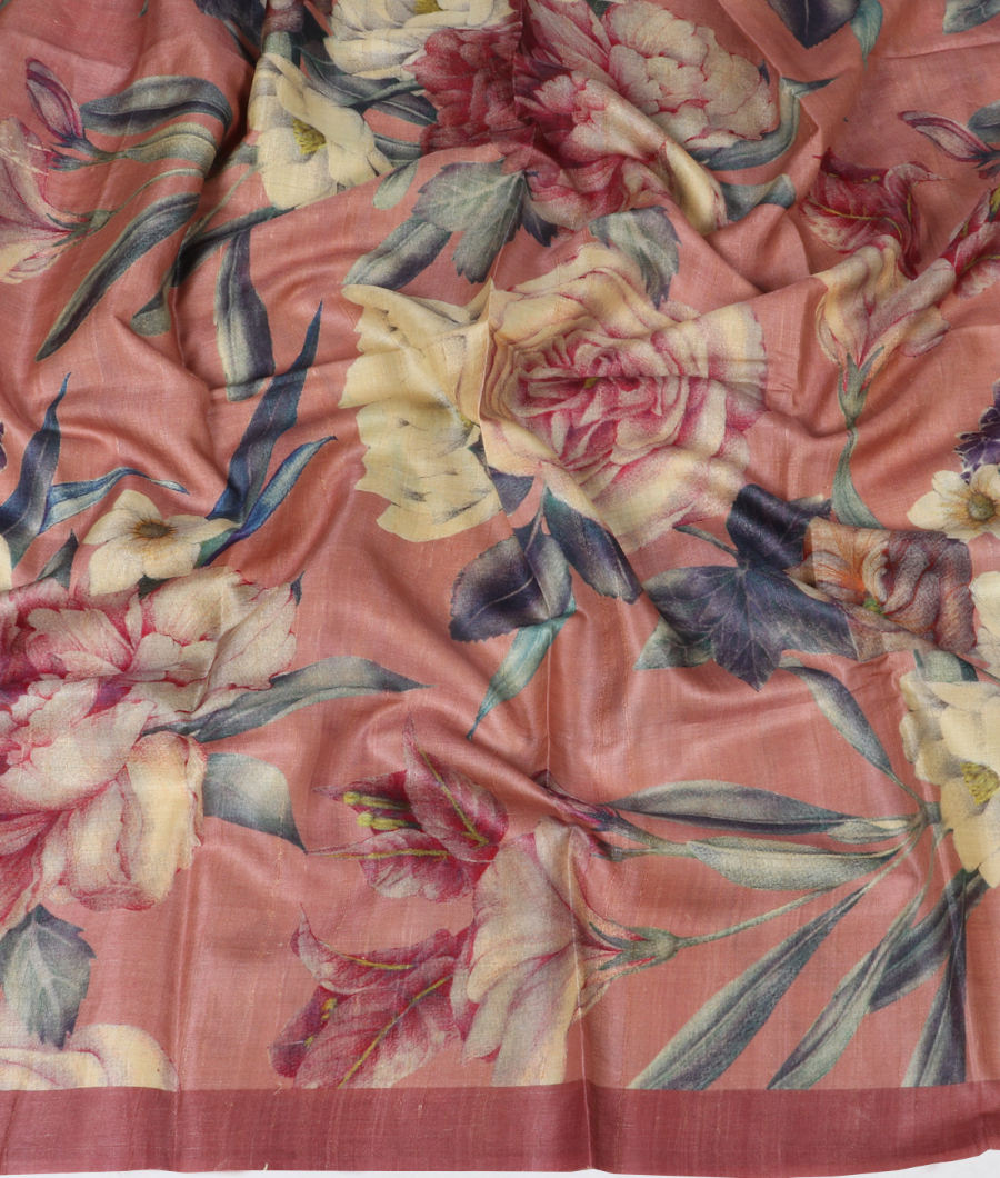 Pink Tussar Printed Saree T3242375