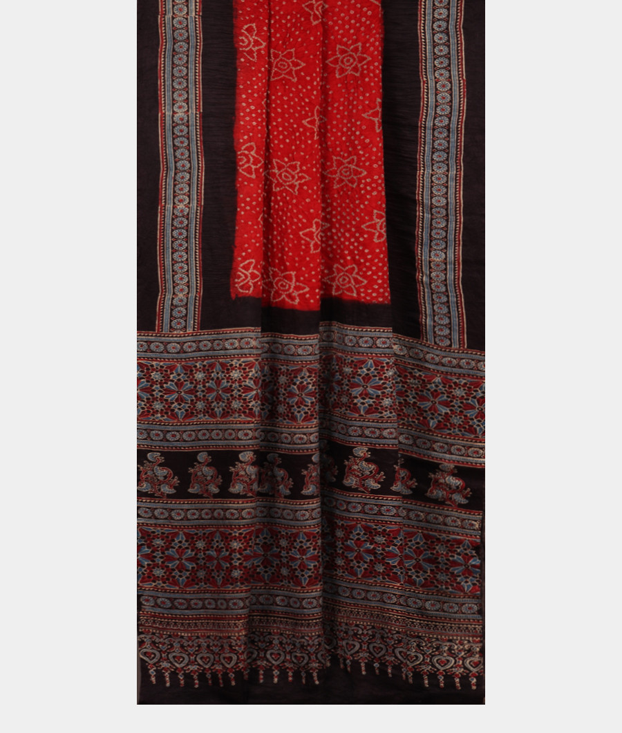 Red Bandhani Gajji Silk Saree T3271762