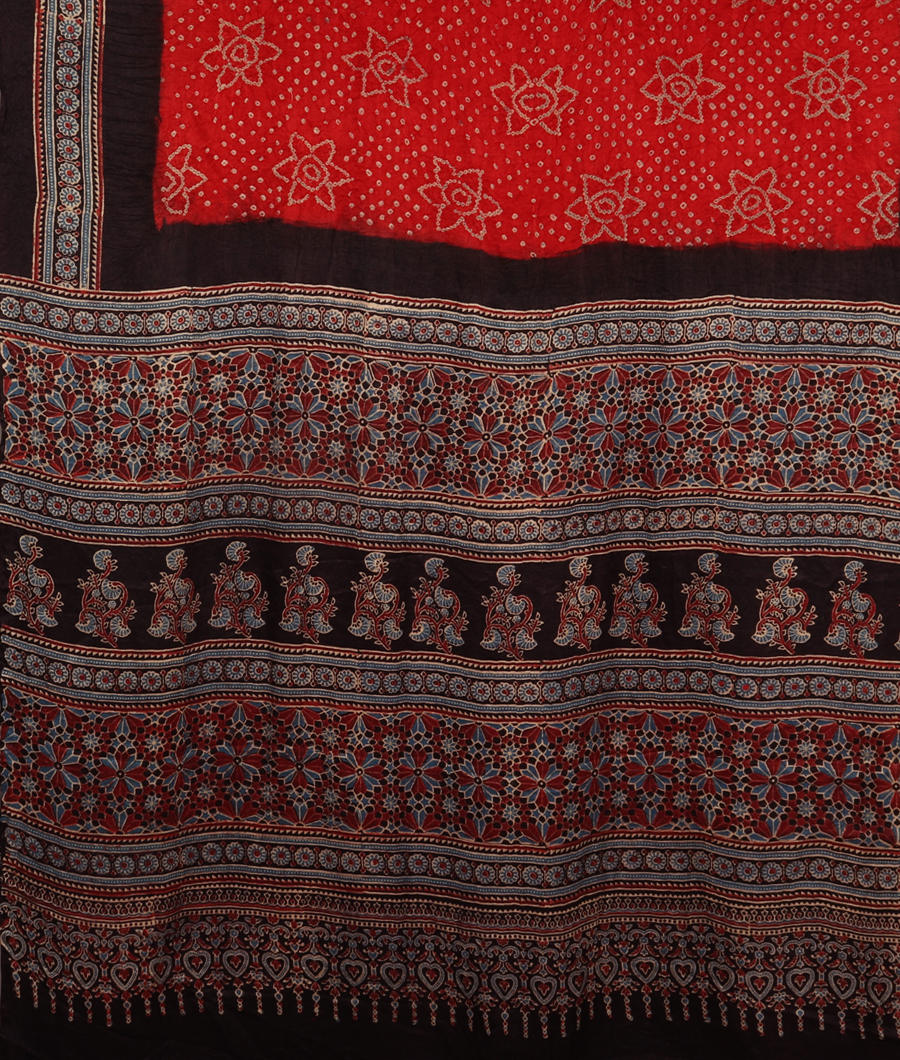 Red Bandhani Gajji Silk Saree T3271764