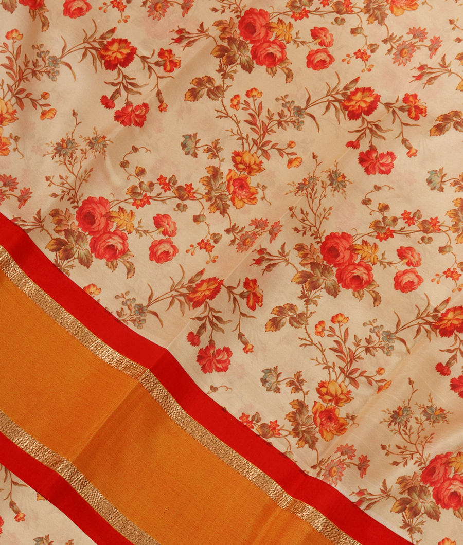 Beige Printed Soft Silk Saree T318799-image