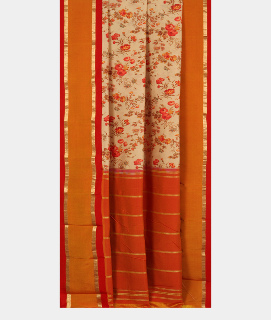 Beige Printed Soft Silk Saree T3187992