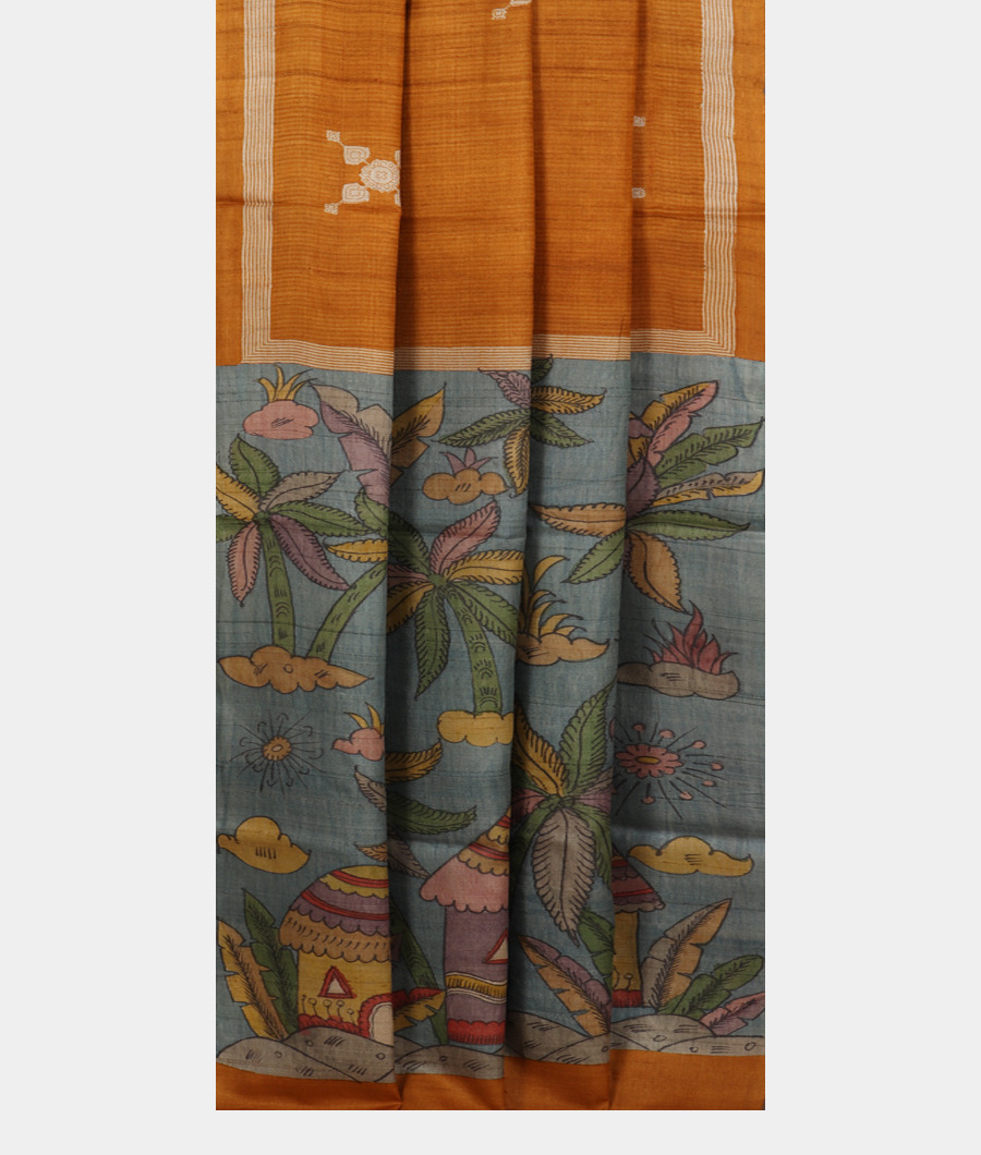 Mustard Yellow Tussar Printed Saree T3288542