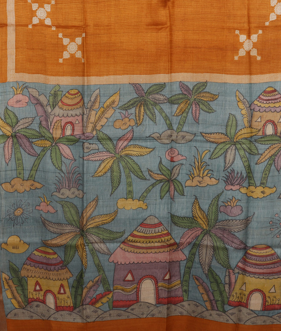 Mustard Yellow Tussar Printed Saree T3288544