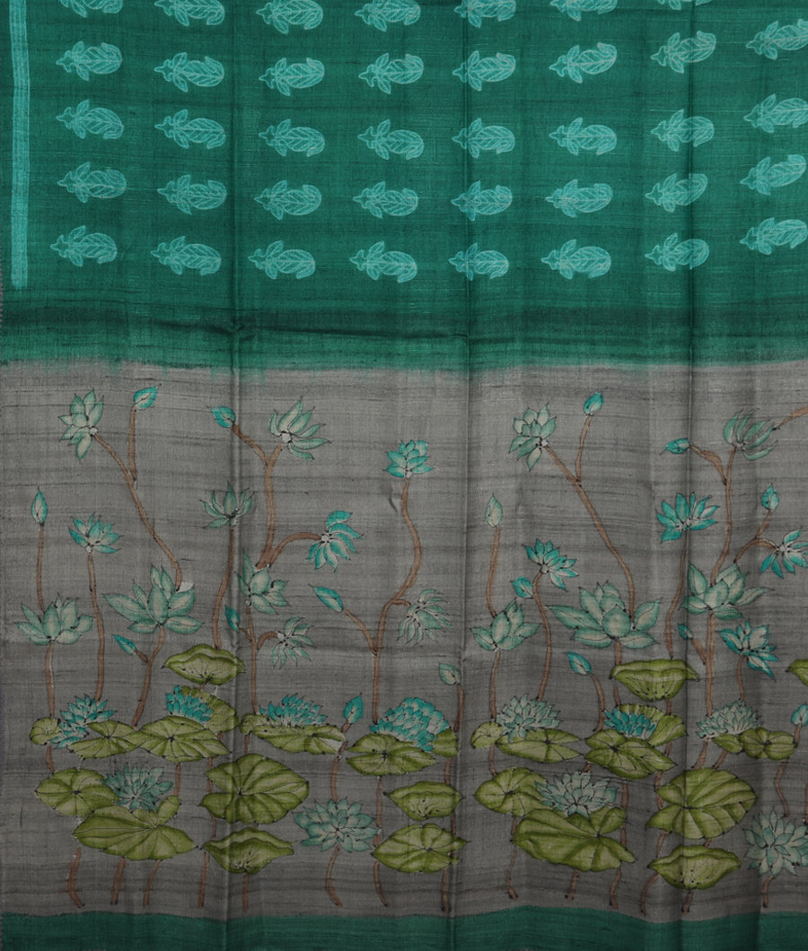 Green Tussar Printed Saree T3288714