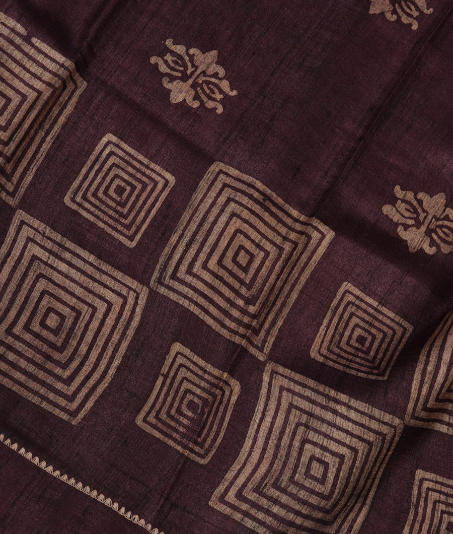 Wine Purple Tussar Printed Saree T329223-image