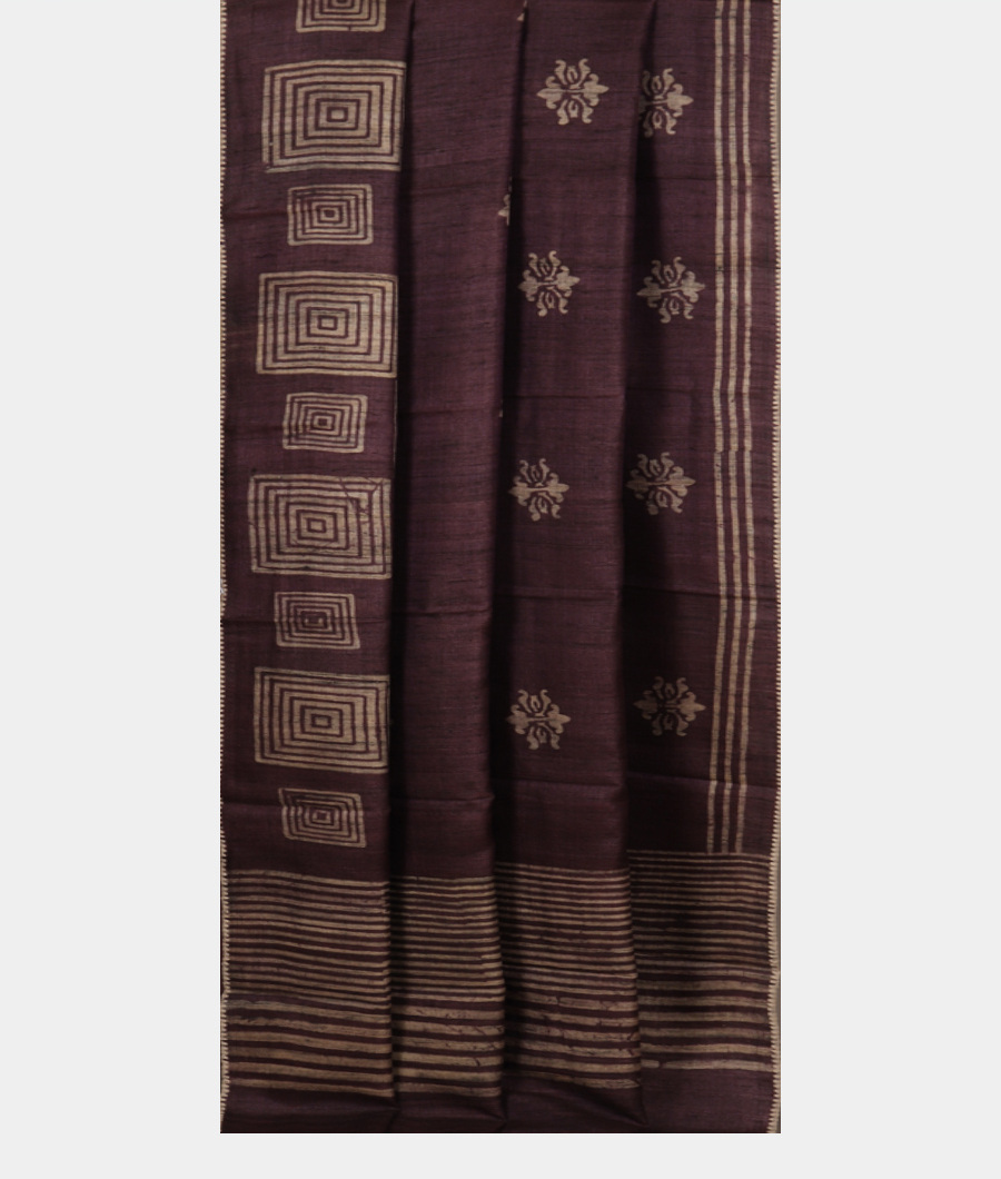 Wine Purple Tussar Printed Saree T3292232
