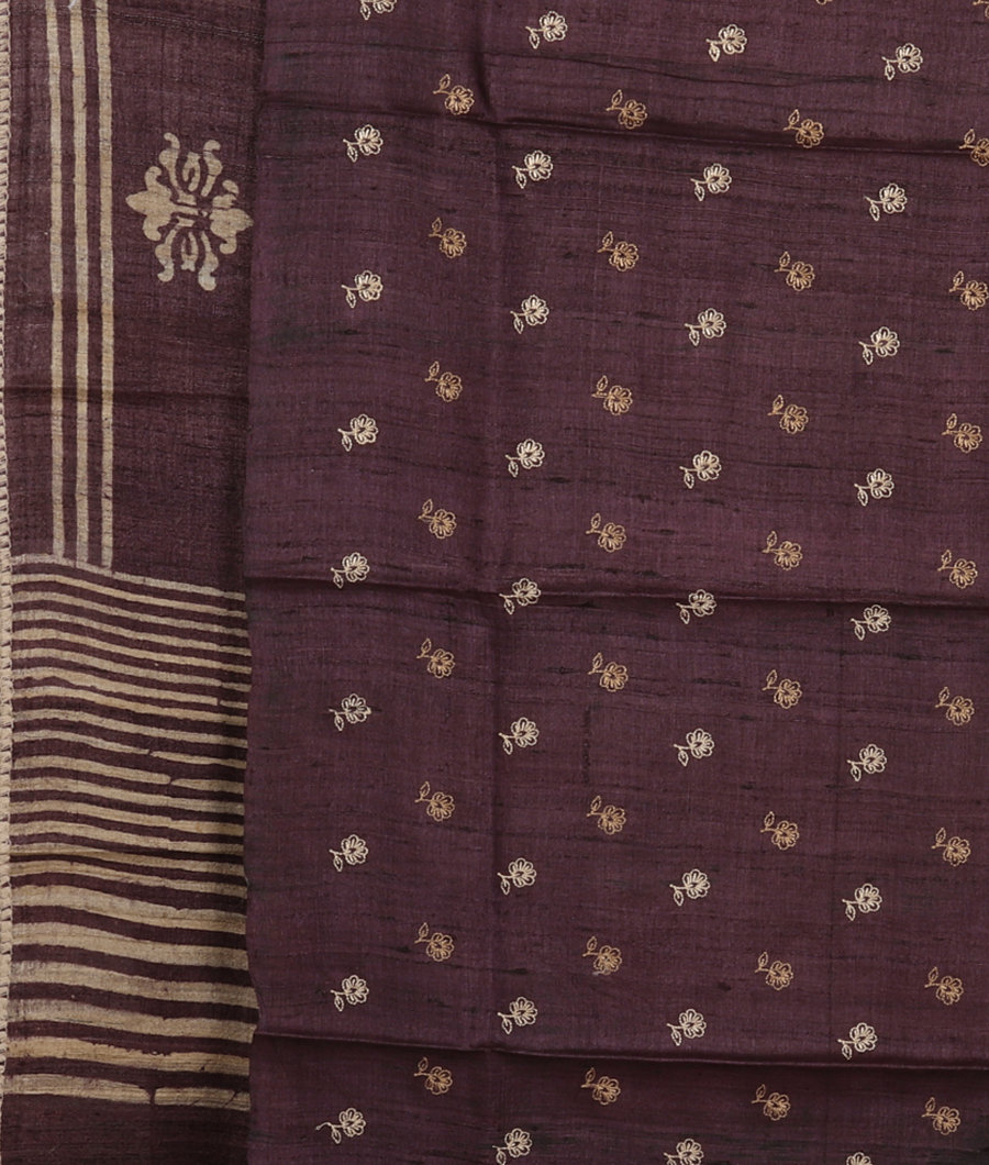 Wine Purple Tussar Printed Saree T3292233