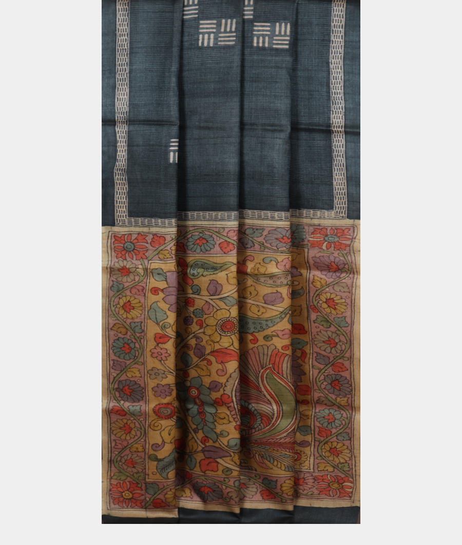 Bluish Grey Tussar Printed Saree T3288512