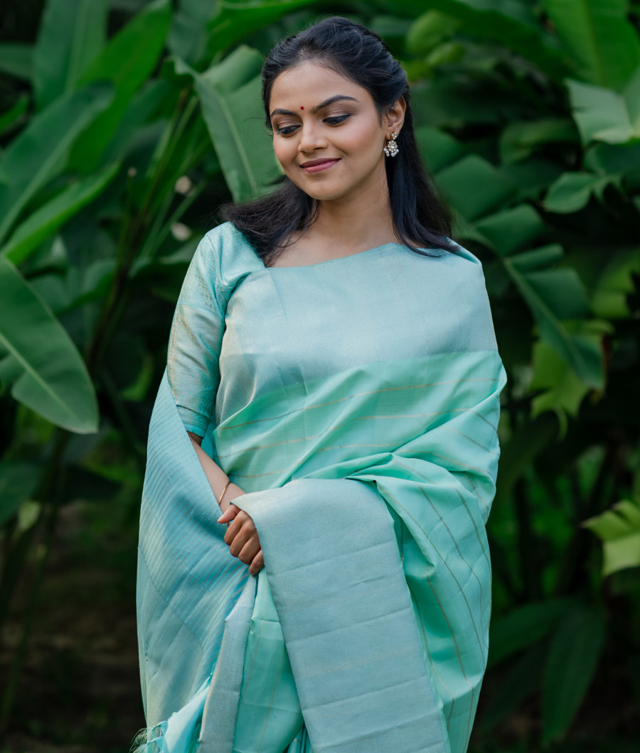 Aqua Green Handwoven Kanjivaram Silk Saree T302405-image