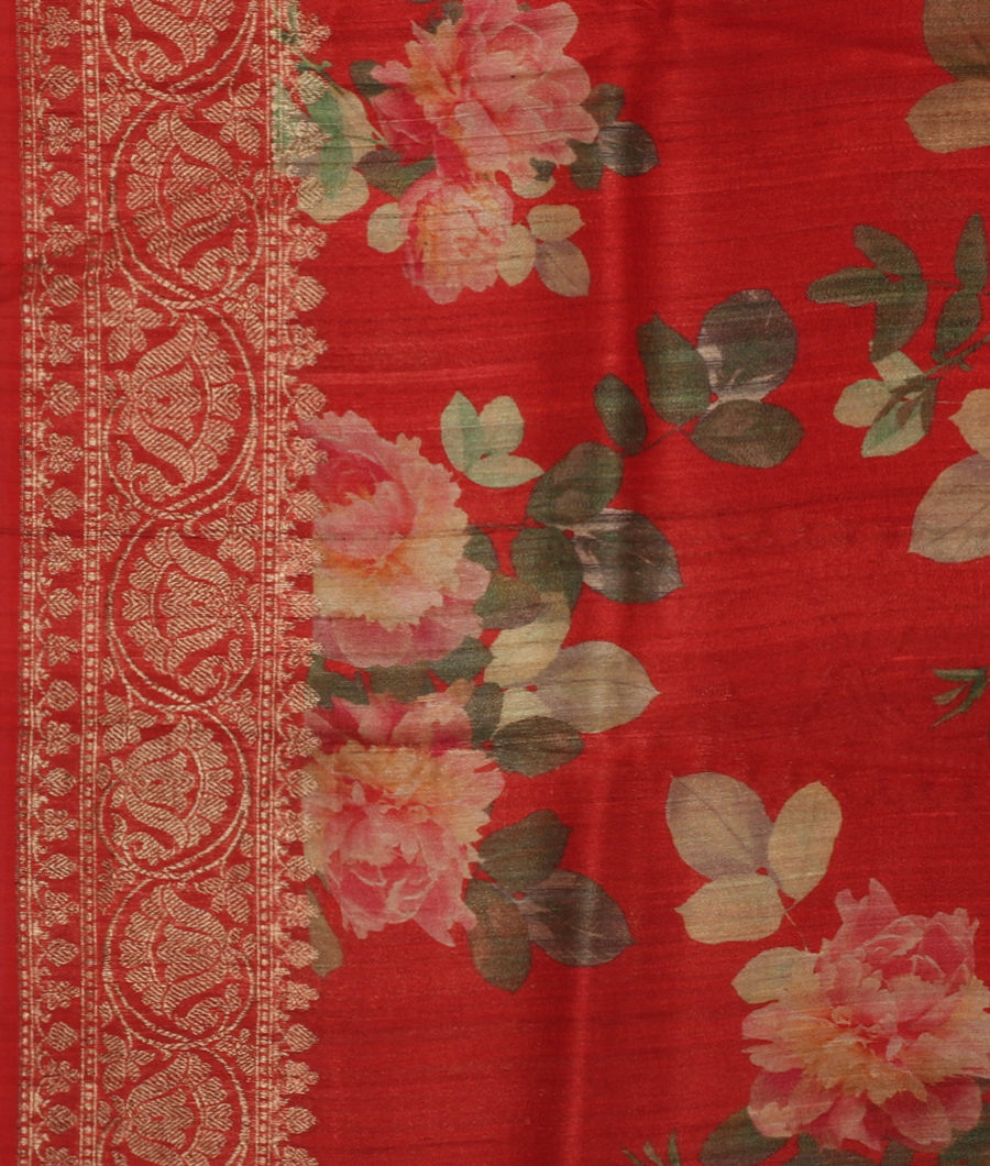 Red Banaras Tussar Georgette Saree T3214073