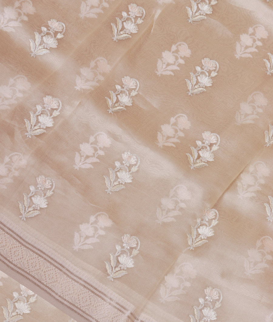 Cream Kora organza Embroidery Saree T200771-image
