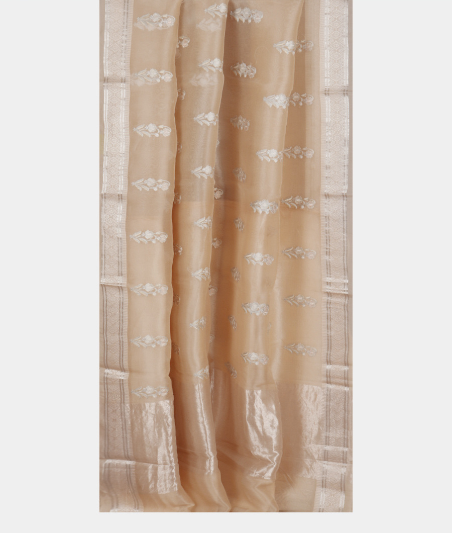 Cream Kora organza Embroidery Saree T2007712