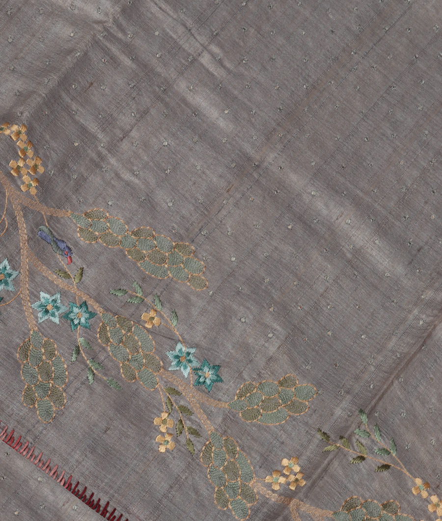 Grey Tussar Embroidery Saree T310195-image