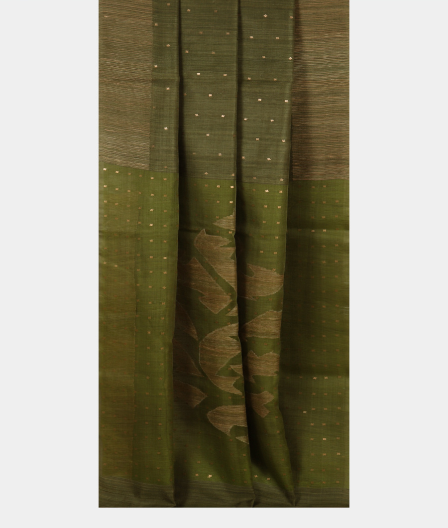 Green Handwoven Tussar Saree T3283722