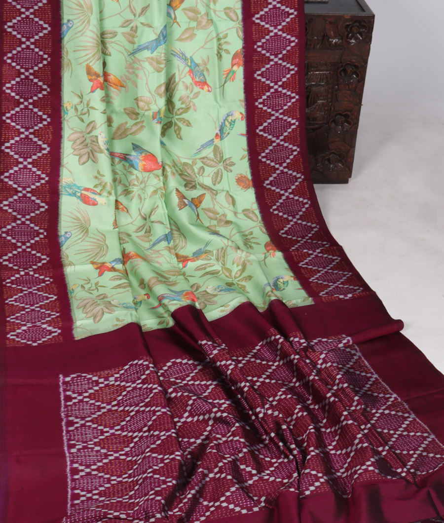 Green Ikat Silk Saree T3278232
