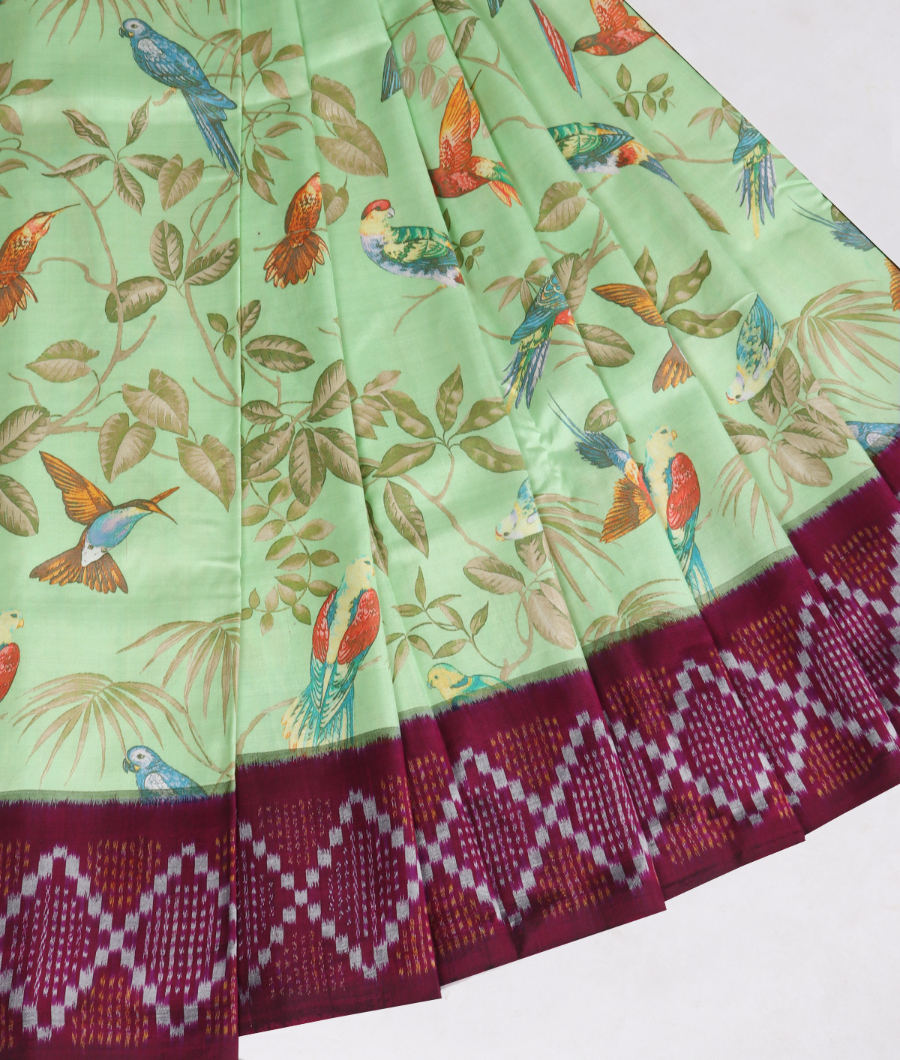 Green Ikat Silk Saree T3278234