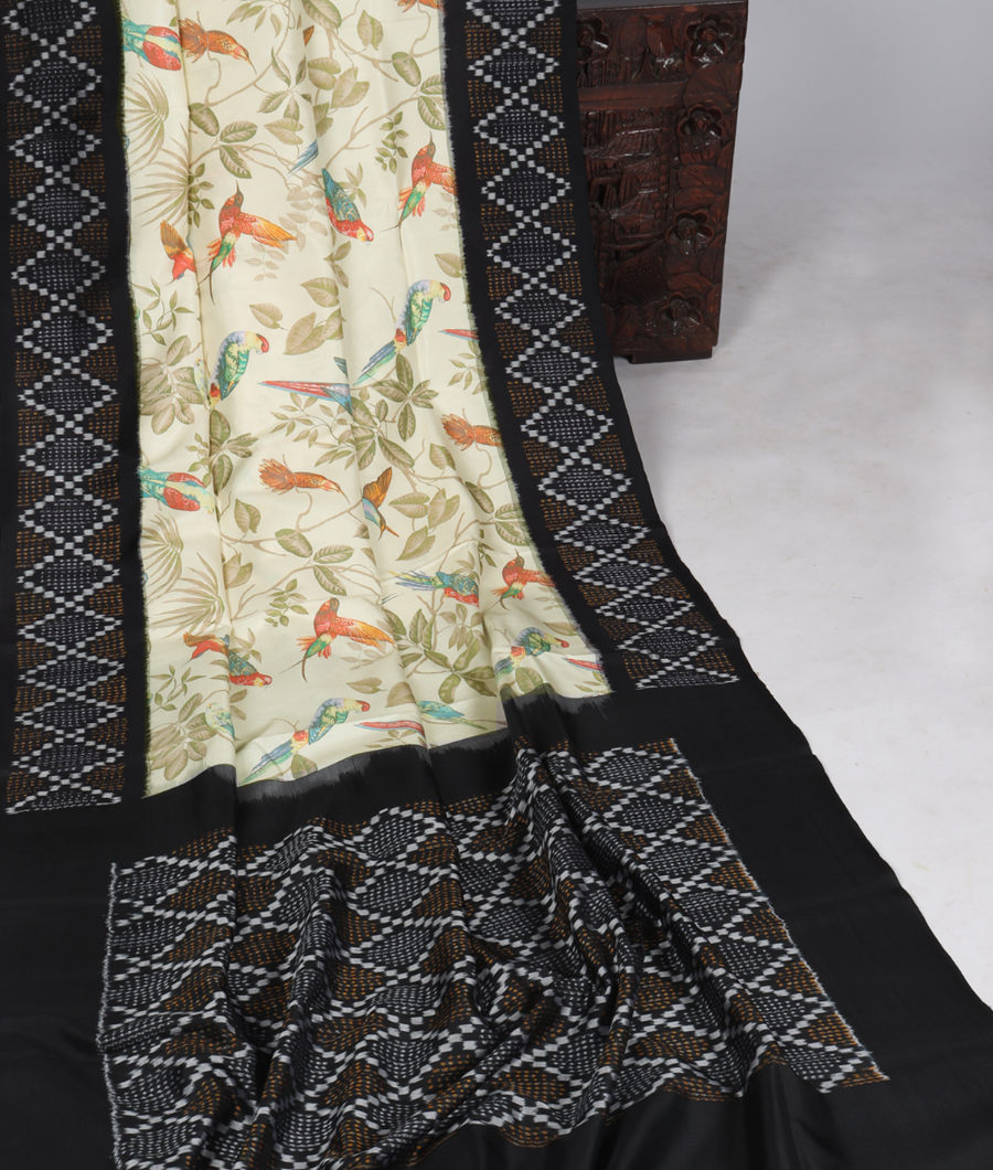 Cream Ikat Silk Saree T3278182