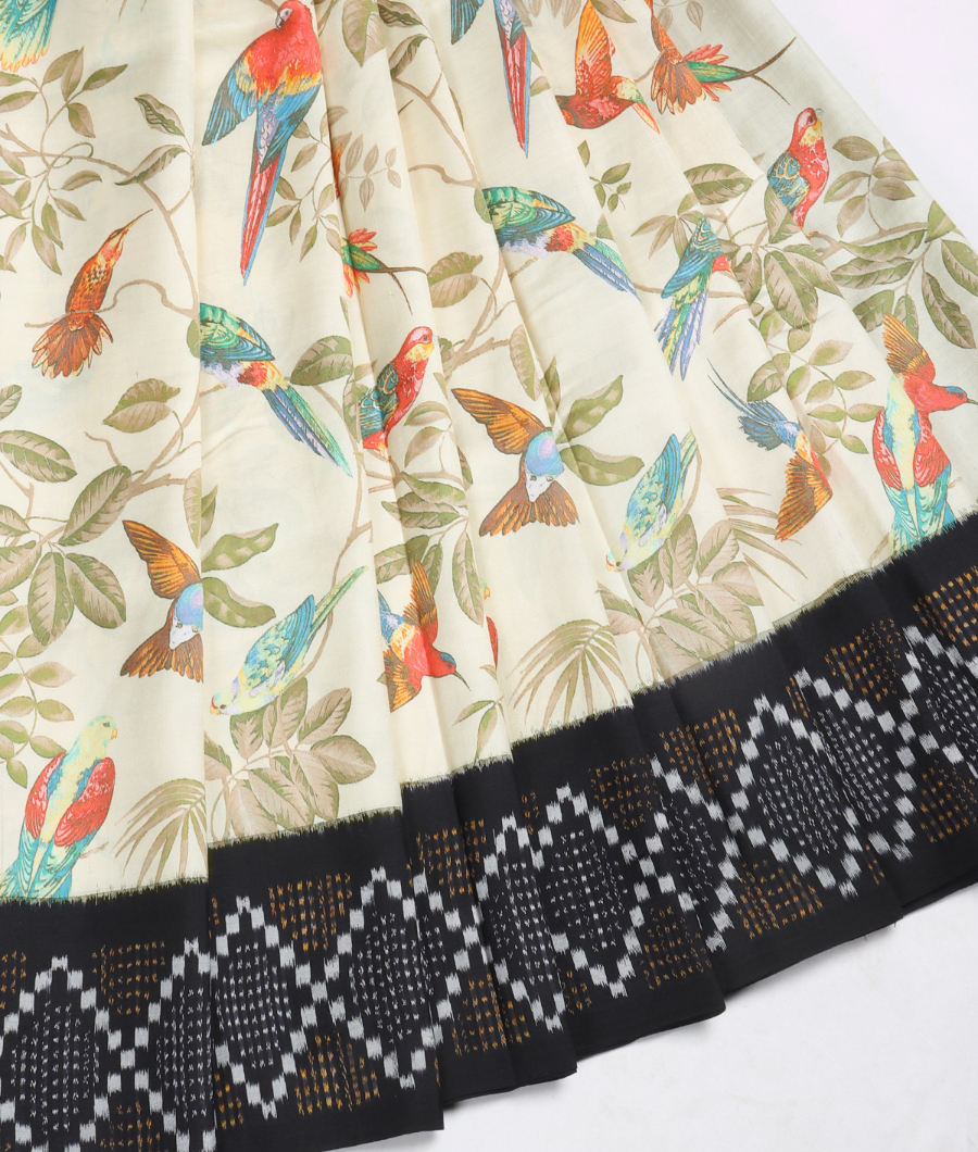 Cream Ikat Silk Saree T3278184