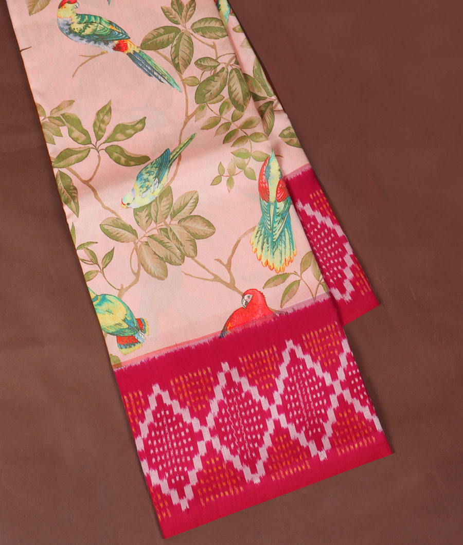 Peach Ikat Silk Saree T327824-image