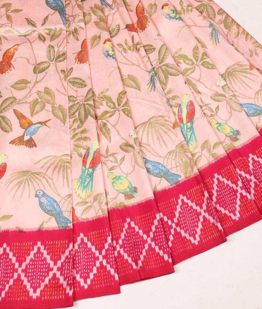 Peach Ikat Silk Saree T3278244