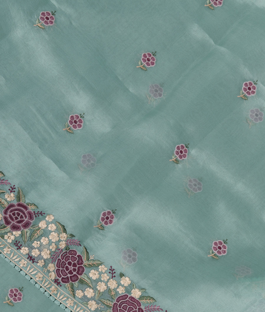 Blue Organza Embroidery Saree T320280-image