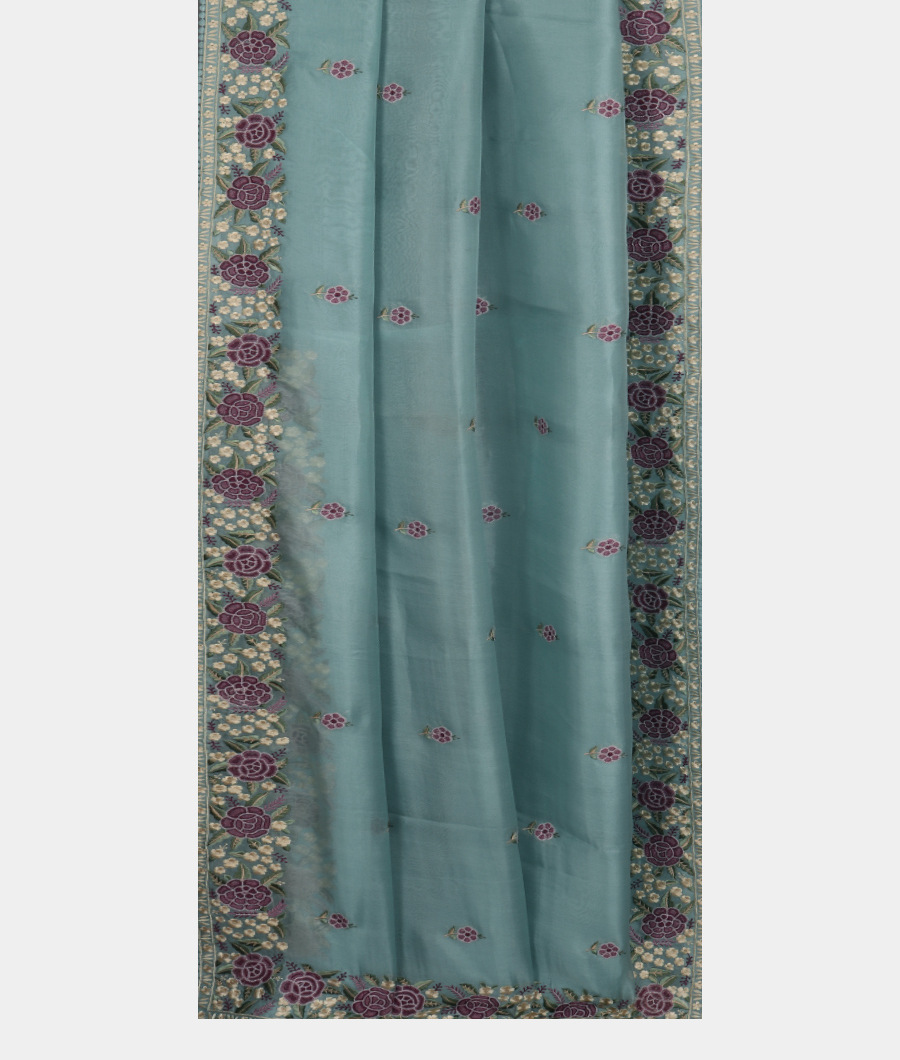 Blue Organza Embroidery Saree T3202802
