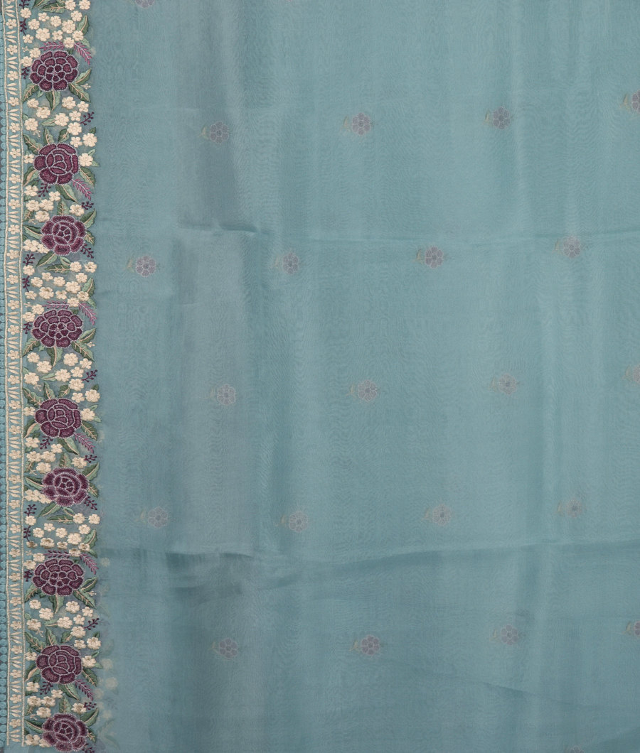 Blue Organza Embroidery Saree T3202803