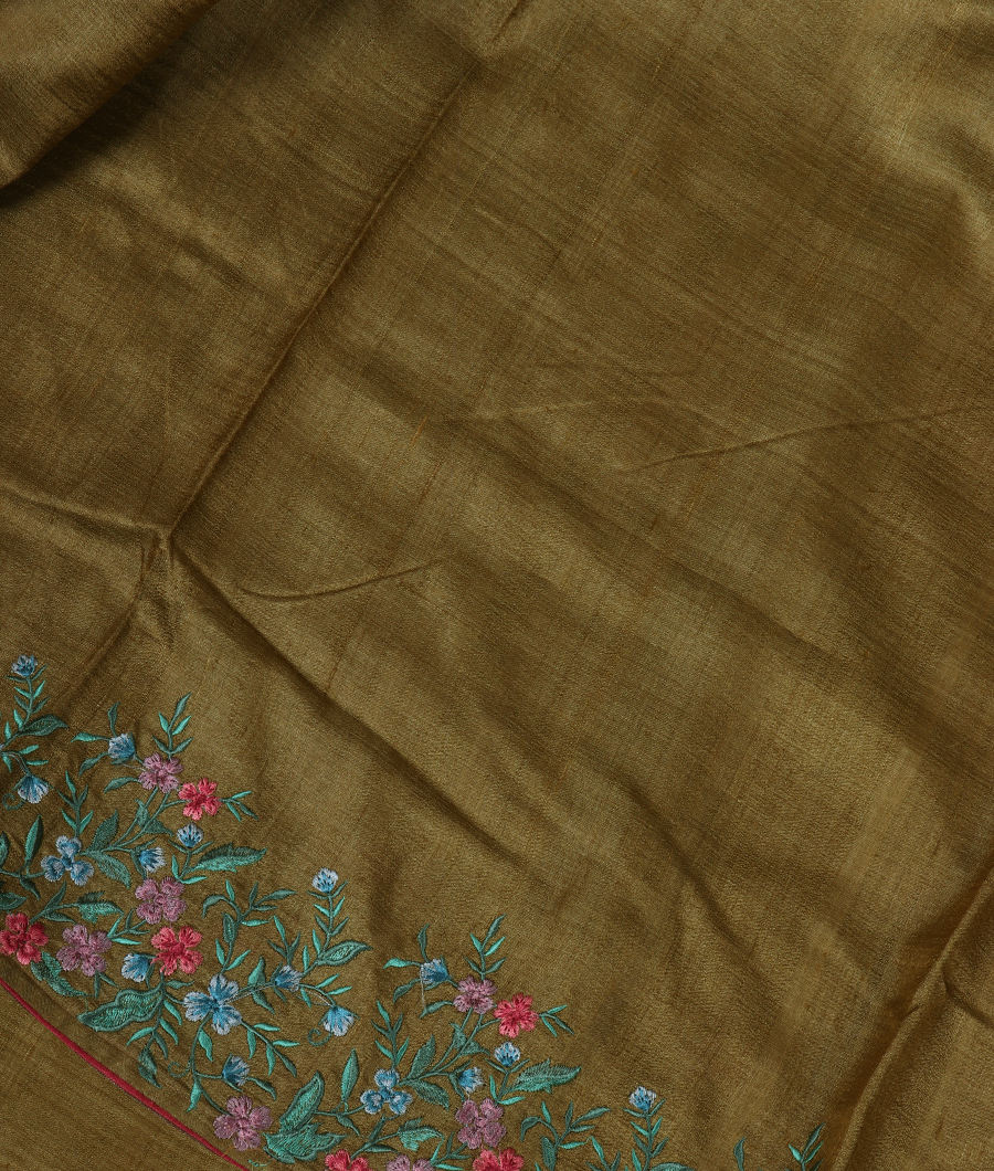 Mehndi Green Tussar Embroidery Saree T251512-image