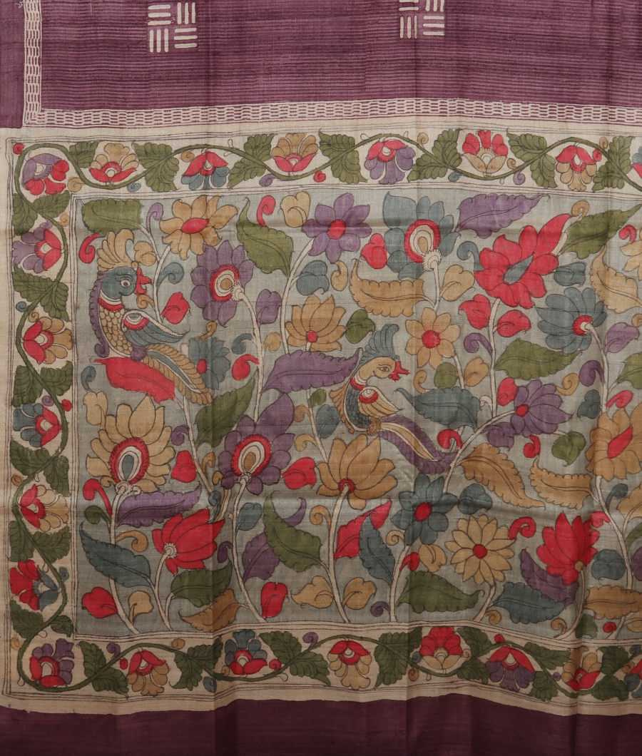 Purple Tussar Printed Saree T3288524