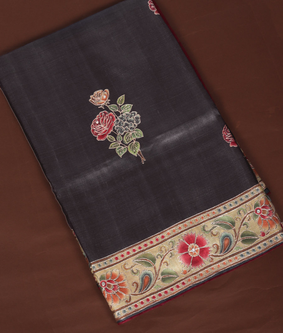 Grey Tussar Embroidery Saree T329499-image