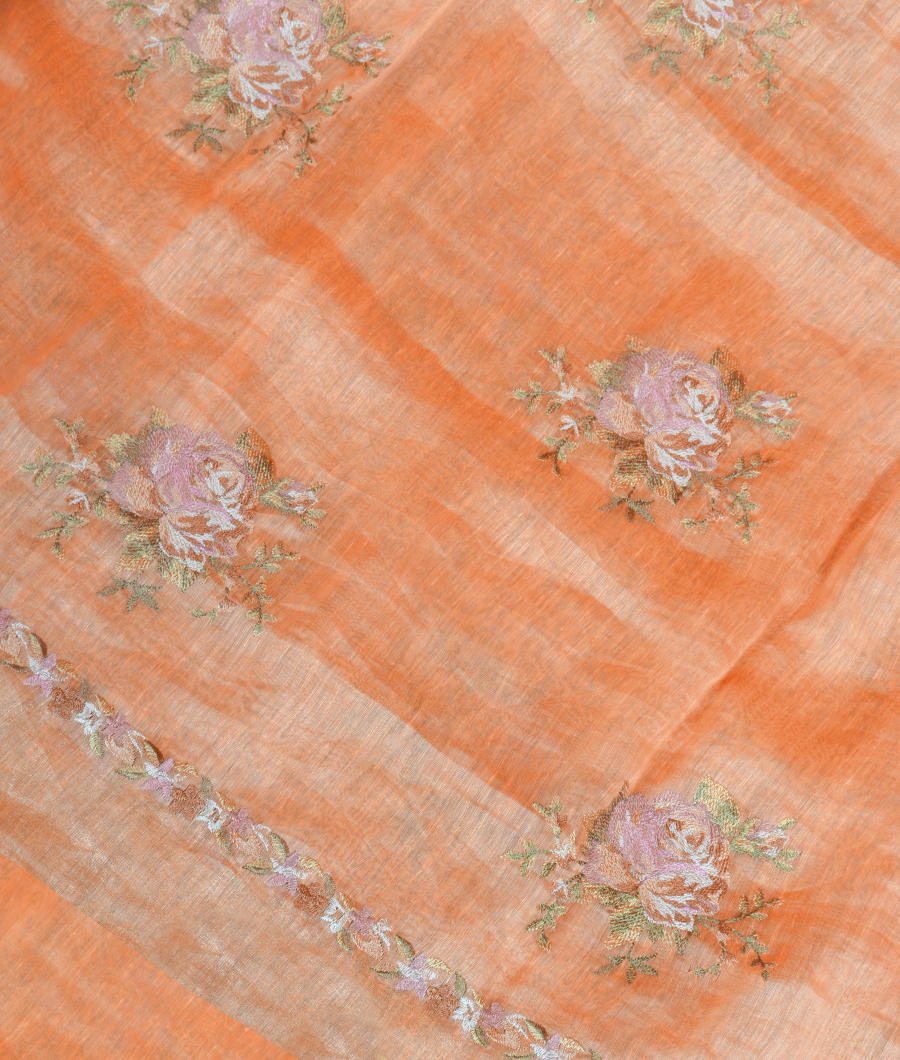 Peach Linen Embroidery Saree T304777-image