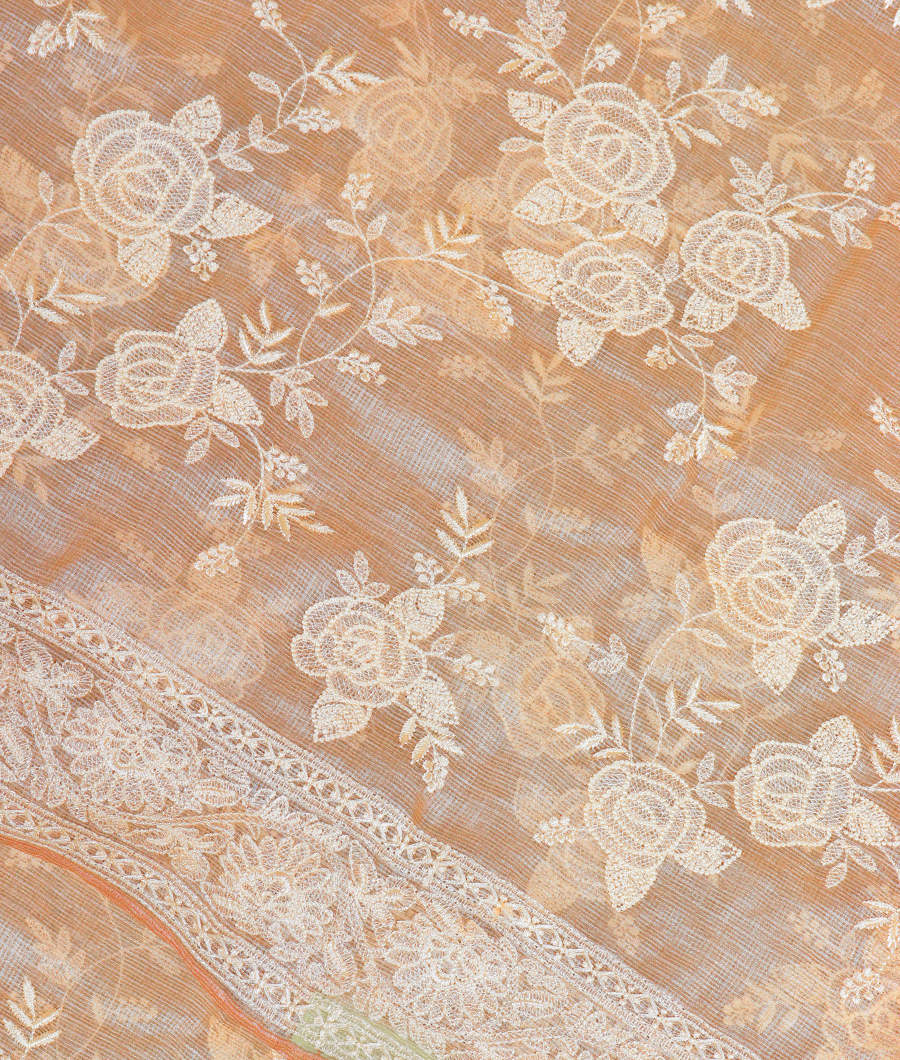 Cream Silk Kota Embroidery Saree T326135-image