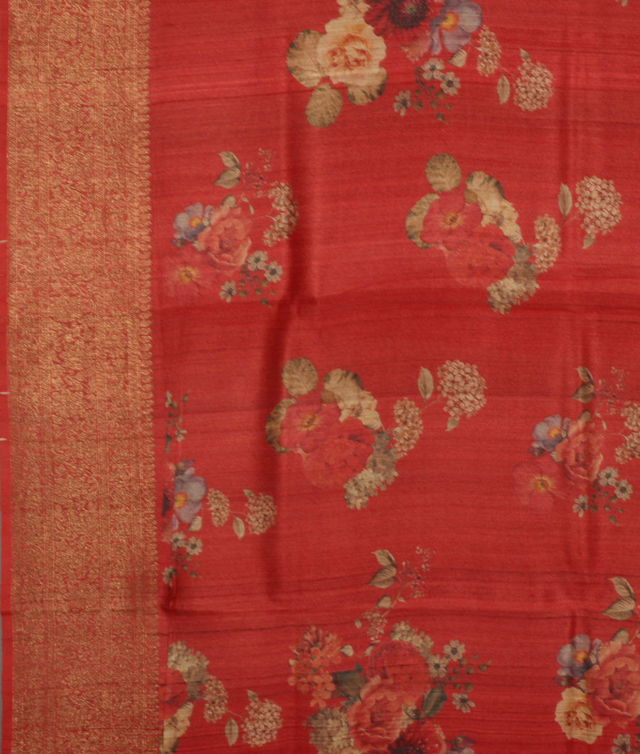 Red Banaras Tussar Georgette Saree T3094883
