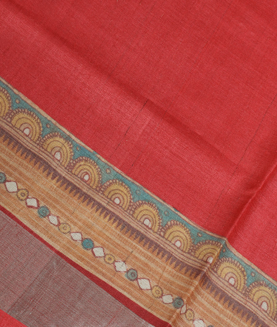 Red Tussar Printed Saree T308468-image