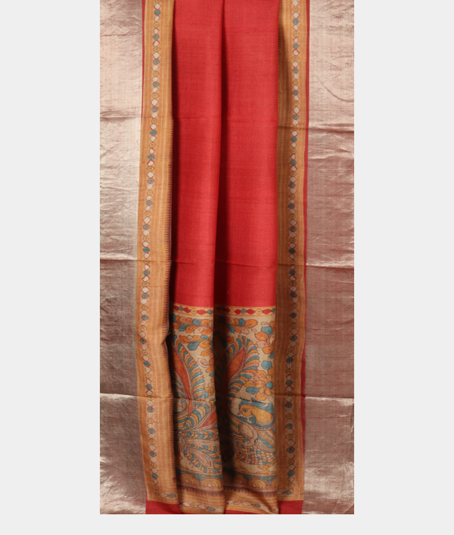 Red Tussar Printed Saree T3084682