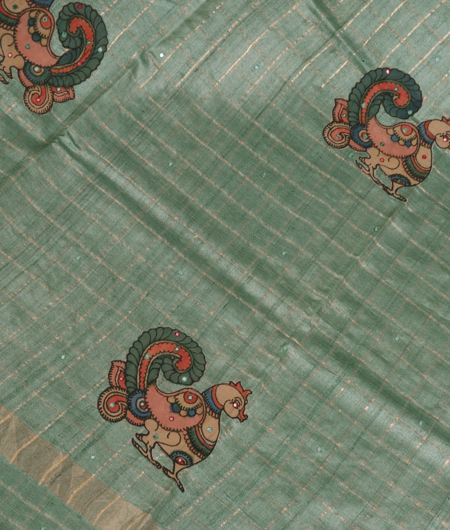 Green Woven Tussar Saree T330777-image