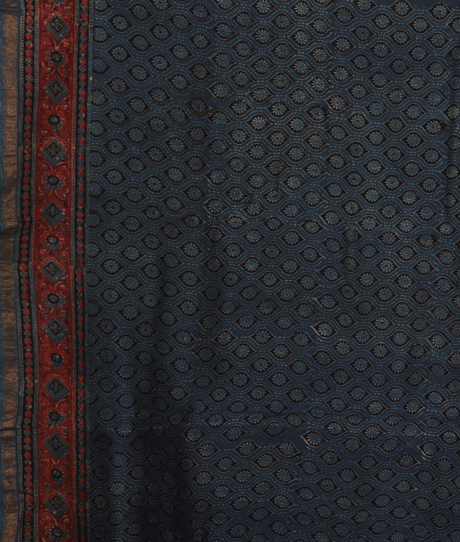 Blue Ajrakh Cotton Saree T3305743