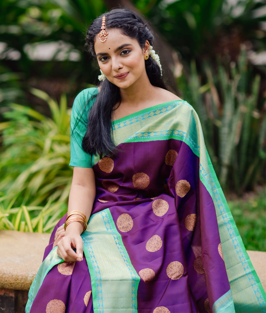 Purple Handwoven Kanjivaram Silk Saree T3069113