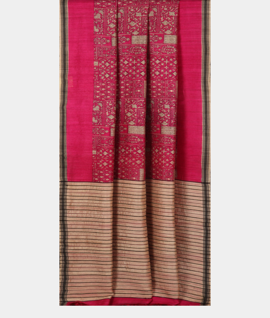 Pink Tussar Printed Saree T1181422