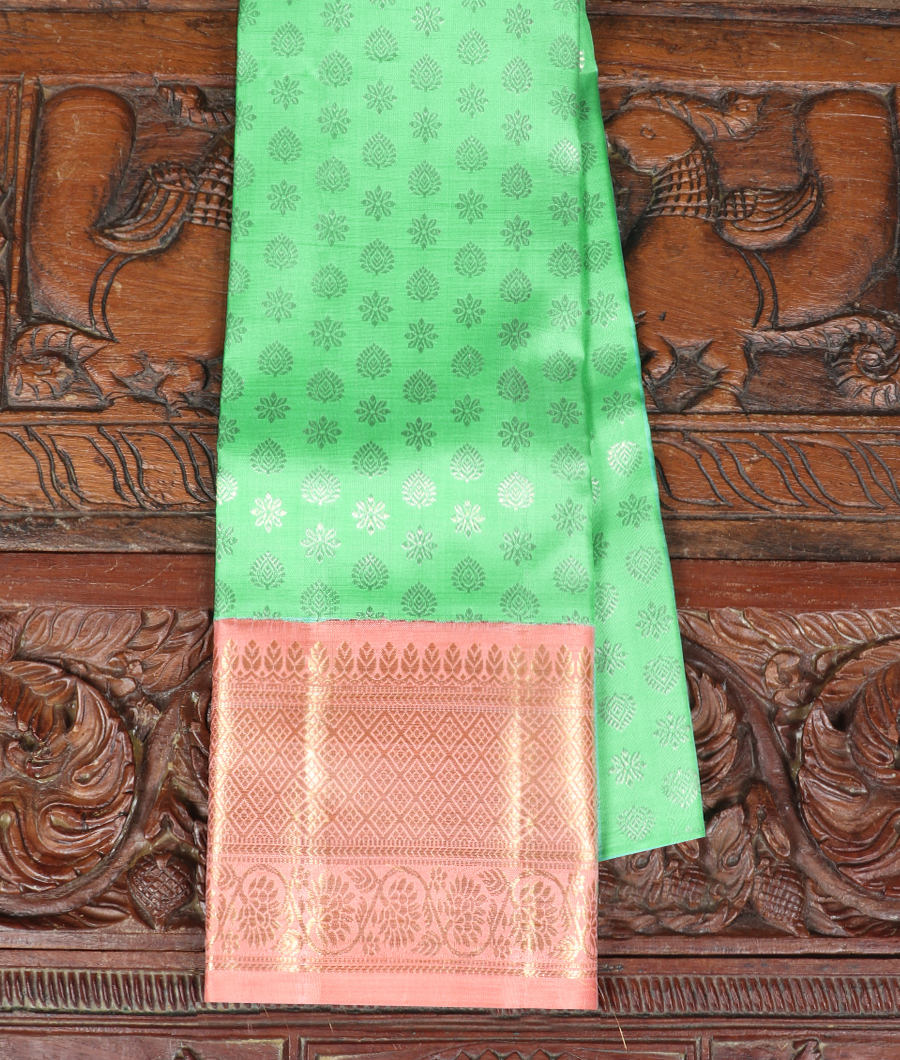 Green Handwoven Kanjivaram Silk Kids Pavadai T331417-image