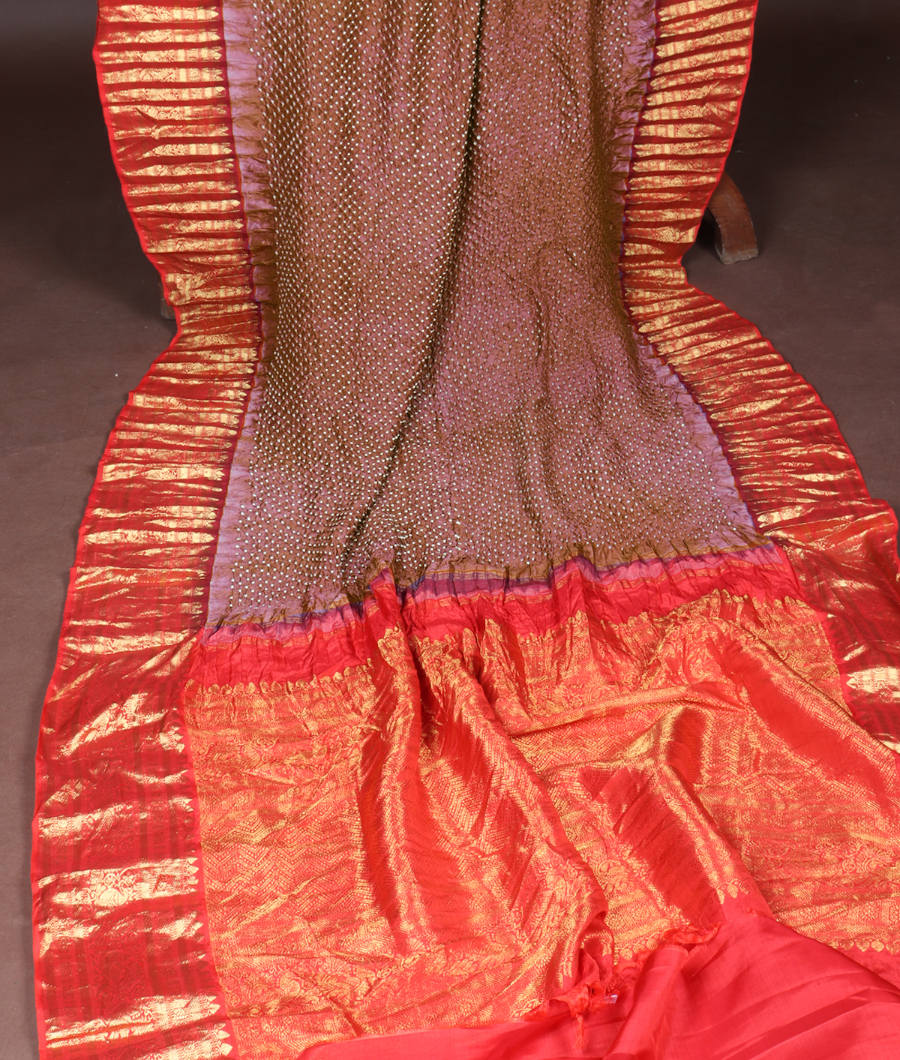 Brownish Purple Bandhani Kanjivaram Silk Saree T2726012