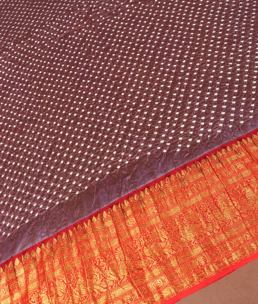 Brownish Purple Bandhani Kanjivaram Silk Saree T2726014