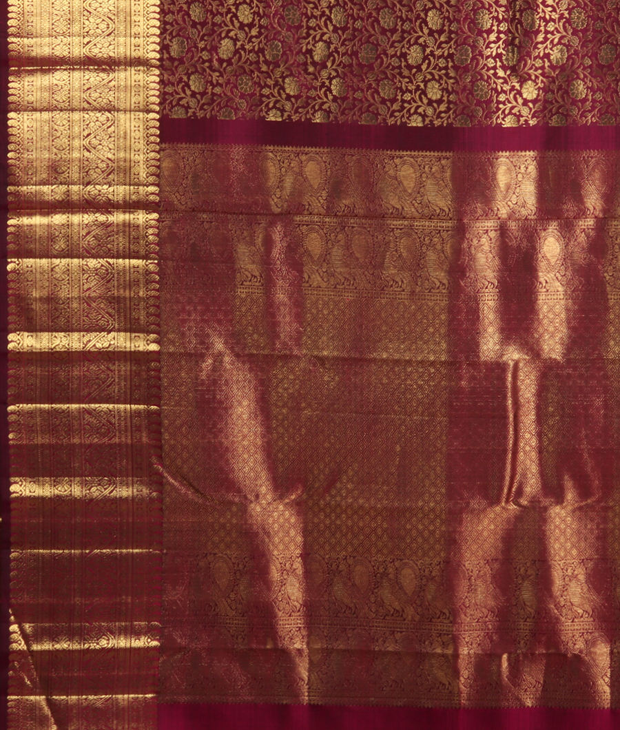 Burgundy Handwoven Kanjivaram Silk Saree T3183314